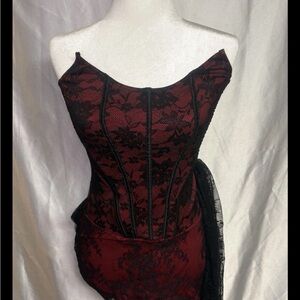 SHEIN Red and Black Lace Detail Dress